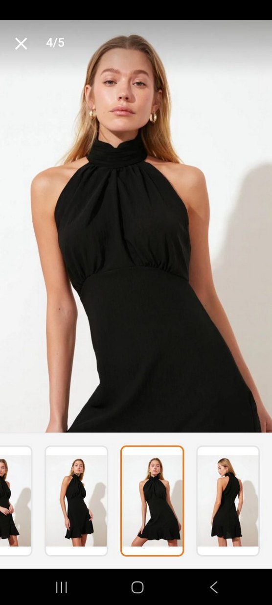 Siyah Midi V-Yaka Fırfırlı Mini Elbise milla - Görsel 5