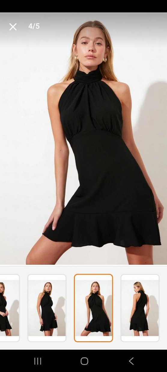 Siyah Midi V-Yaka Fırfırlı Mini Elbise milla - Görsel 4