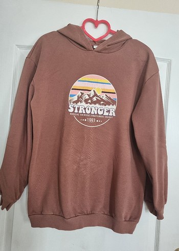 Kadın Kahverengi Kapüşonlu Sweatshirt - Görsel 3