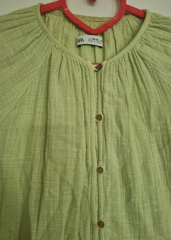 Düğmeli Yeşil Keten Bohem Gömlek - Görsel 2