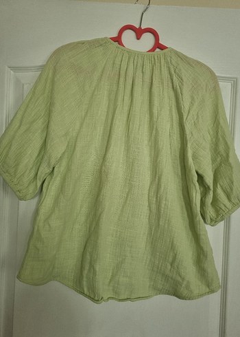 Düğmeli Yeşil Keten Bohem Gömlek - Görsel 4