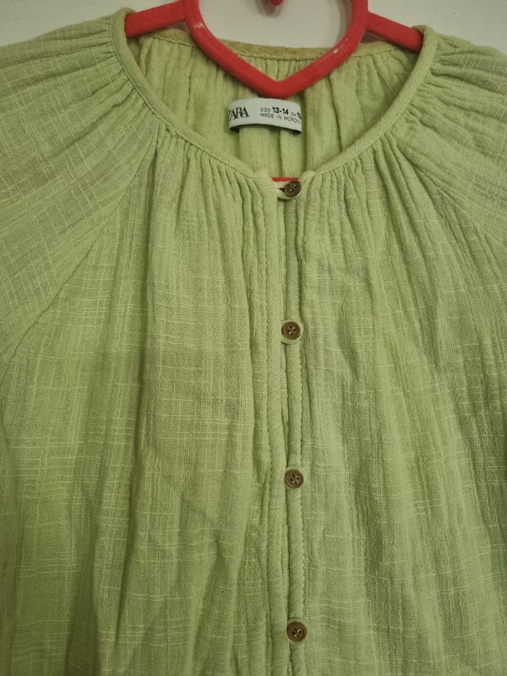 Düğmeli Yeşil Keten Bohem Gömlek - Görsel 2