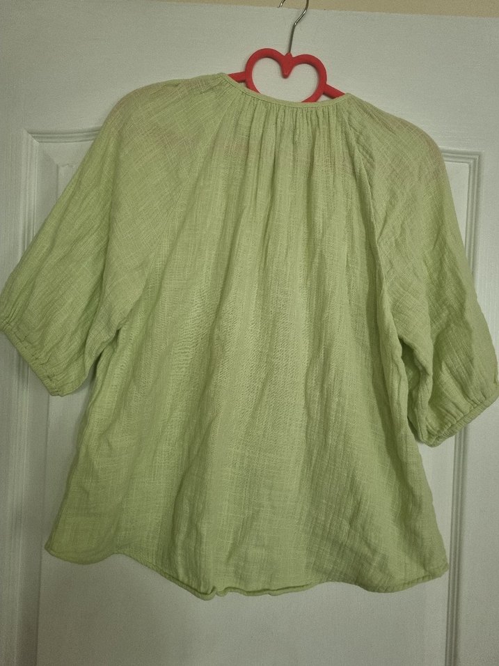 Düğmeli Yeşil Keten Bohem Gömlek - Görsel 4