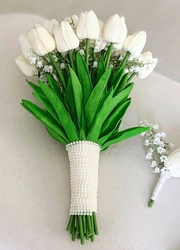 lale gelin buketi incili sıfır ürün yaka çiçeği dahildir #gelinb