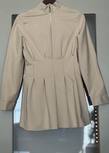 Özel dikim Bej Yüksek Yakalı pileli Bluzu - Görsel 3