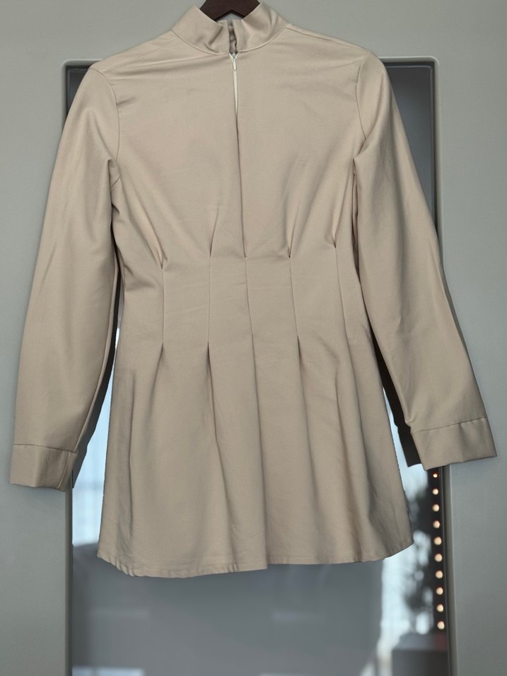 Özel dikim Bej Yüksek Yakalı pileli Bluzu - Görsel 3