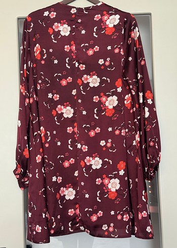 Bordo Çiçek Desenli Uzun Kollu Seyyar Kuşaklı Midi Tunik - Görsel 5