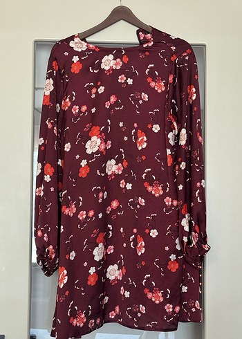 Bordo Çiçek Desenli Uzun Kollu Seyyar Kuşaklı Midi Tunik - Görsel 2