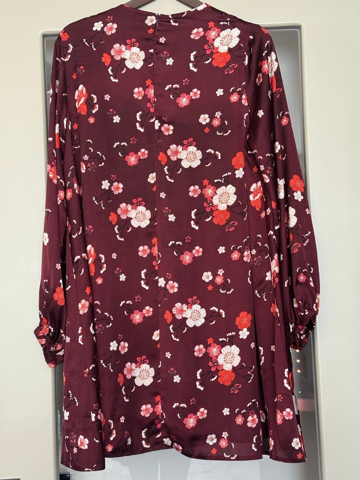 Bordo Çiçek Desenli Uzun Kollu Seyyar Kuşaklı Midi Tunik - Görsel 5