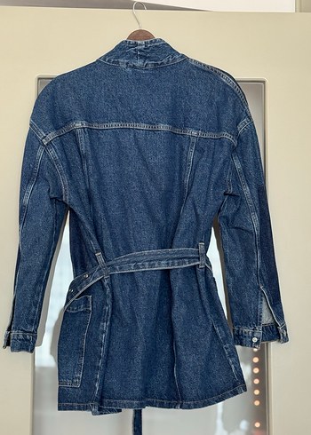 Kadın Kemerli Midi Kot Ceket - Görsel 3