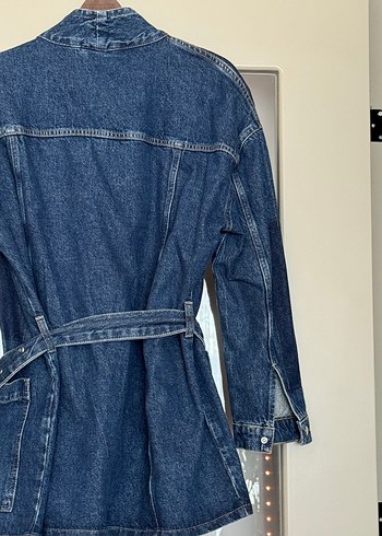 Kadın Kemerli Midi Kot Ceket - Görsel 5