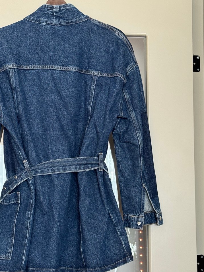 Kadın Kemerli Midi Kot Ceket - Görsel 5