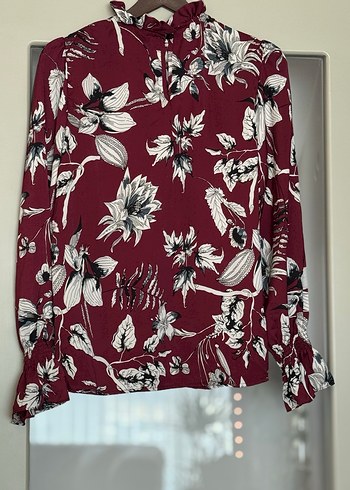 Bordo Çiçek Desenli Uzun Kollu Bluz - Görsel 6