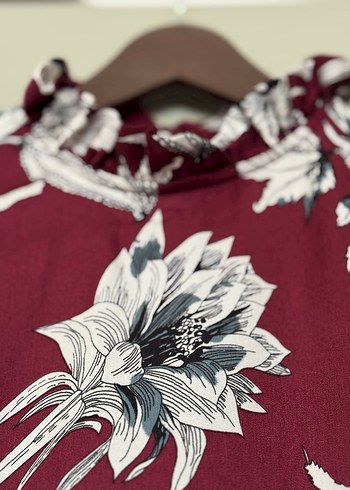 Bordo Çiçek Desenli Uzun Kollu Bluz - Görsel 5