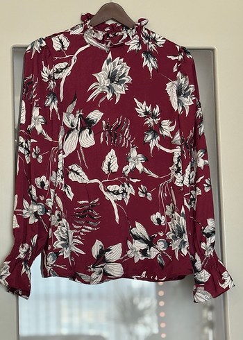 Bordo Çiçek Desenli Uzun Kollu Bluz - Görsel 2