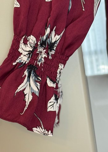 Bordo Çiçek Desenli Uzun Kollu Bluz - Görsel 3