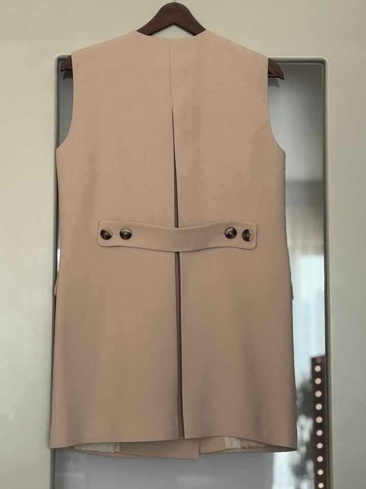 Bej Düğmeli Kadın Ofis Yeleği - Görsel 4