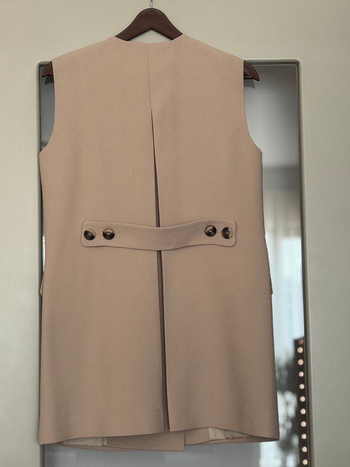 Bej Düğmeli Kadın Ofis Yeleği - Görsel 3