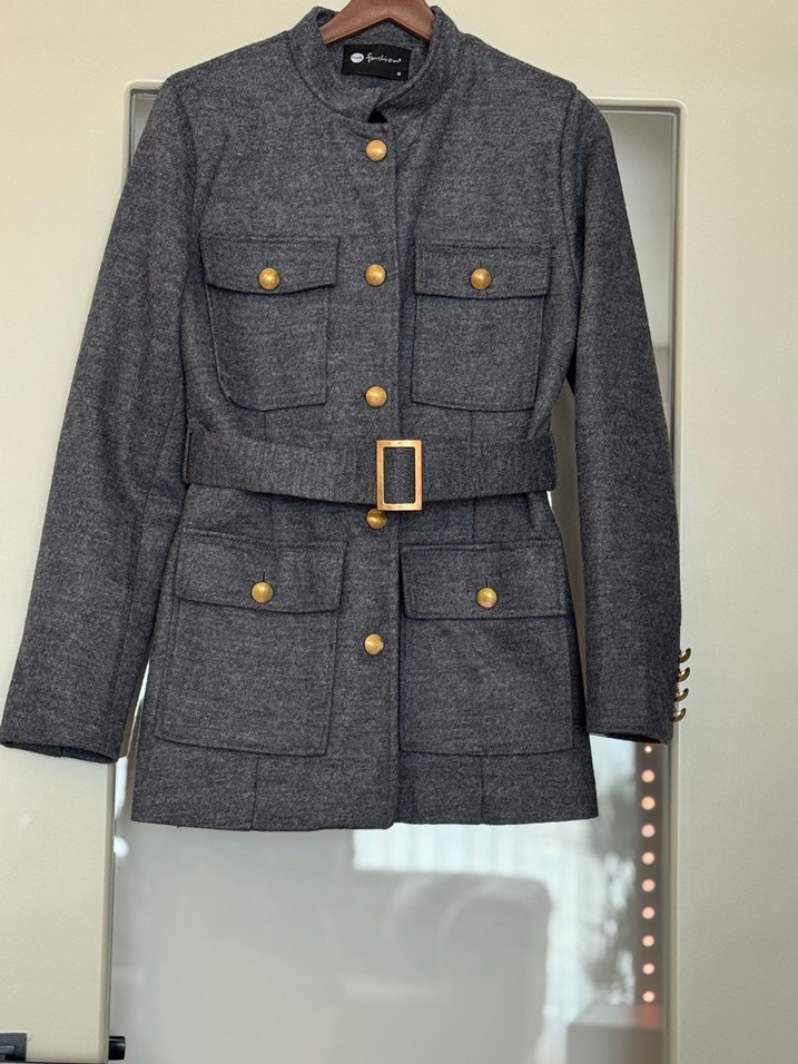 Tokalı Gri Midi Boy Kadın Kot Ceket - Görsel 2