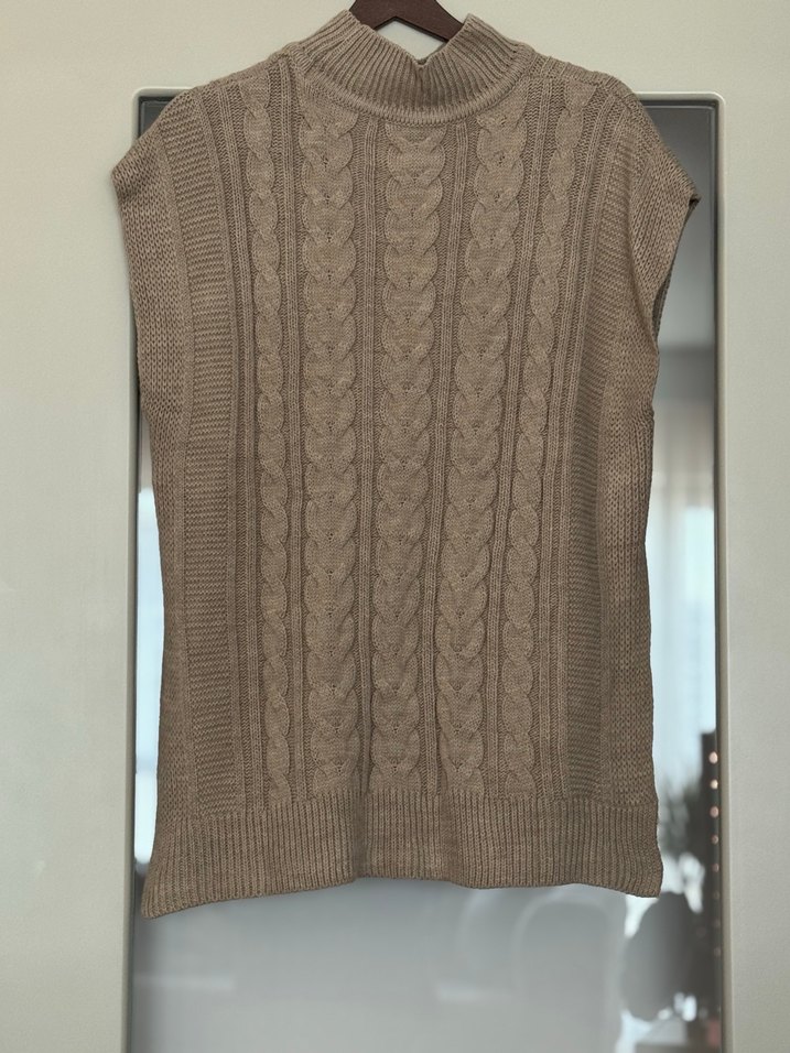 Boğazlı Bej Örgü Süveter - Görsel 4