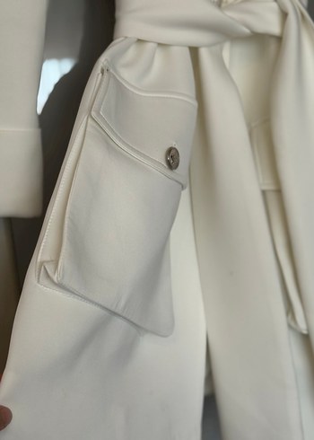 Lavinia Couture Düğmeli Beyaz Midi Kadın Ceket - Görsel 4