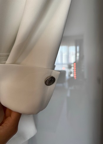 Lavinia Couture Düğmeli Beyaz Midi Kadın Ceket - Görsel 5