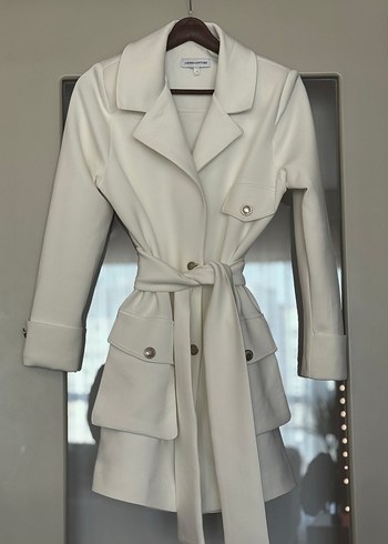 Lavinia Couture Düğmeli Beyaz Midi Kadın Ceket - Görsel 3
