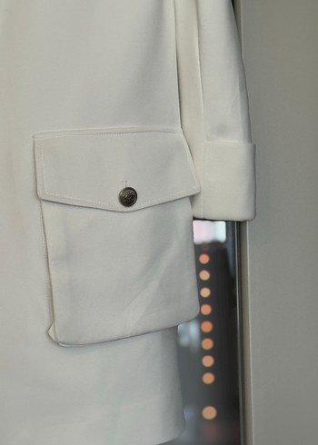 Lavinia Couture Düğmeli Beyaz Midi Kadın Ceket - Görsel 2