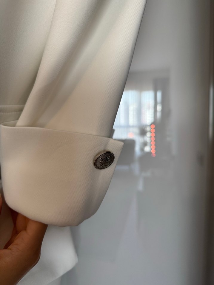 Lavinia Couture Düğmeli Beyaz Midi Kadın Ceket - Görsel 5