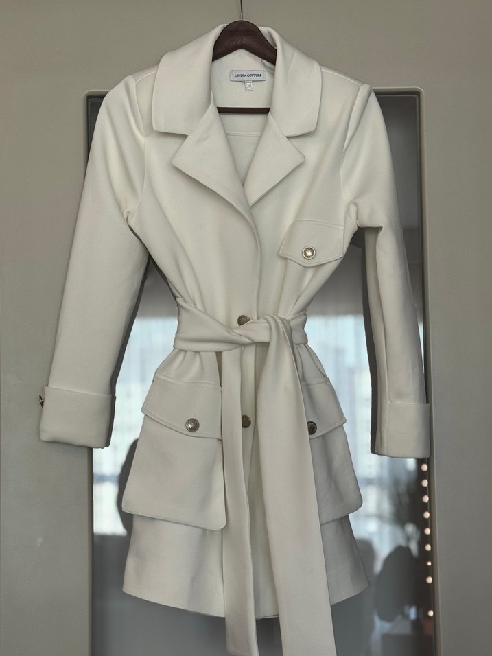 Lavinia Couture Düğmeli Beyaz Midi Kadın Ceket - Görsel 3