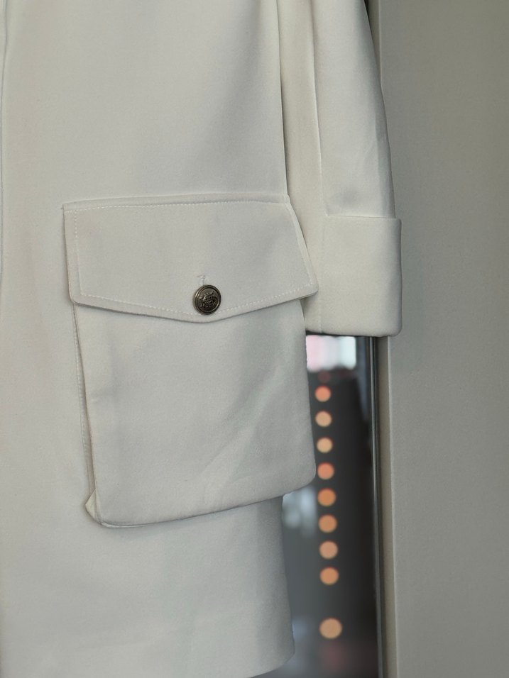 Lavinia Couture Düğmeli Beyaz Midi Kadın Ceket - Görsel 2