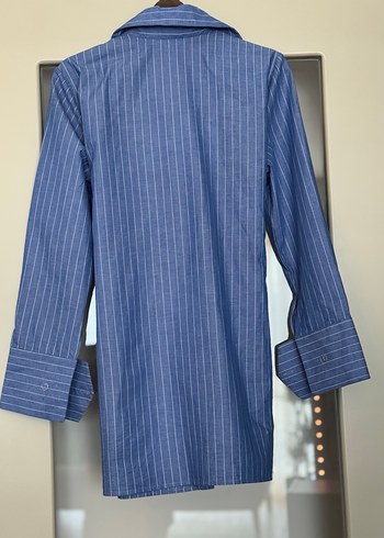 Pelia Marka Mavi Çizgili Kuşaklı Kadın Gömlek - Görsel 2