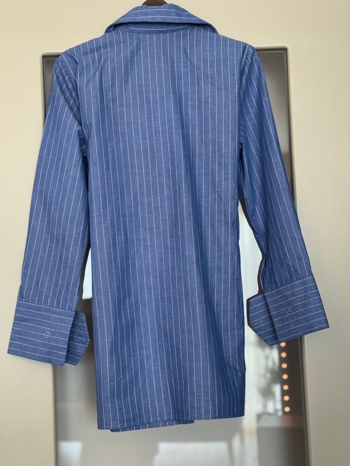 Pelia Marka Mavi Çizgili Kuşaklı Kadın Gömlek - Görsel 2