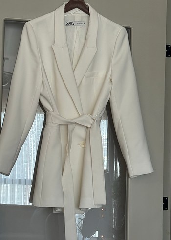 Zara Beyaz Kuşaklı Kadın Blazer Ceket - Görsel 3