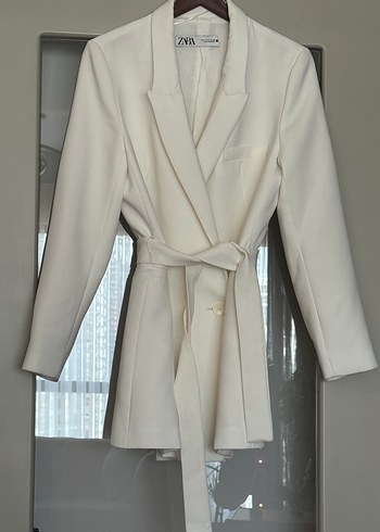 Zara Beyaz Kuşaklı Kadın Blazer Ceket - Görsel 2