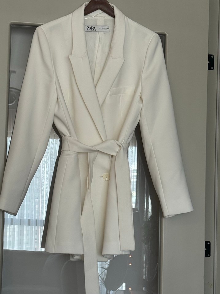 Zara Beyaz Kuşaklı Kadın Blazer Ceket - Görsel 3