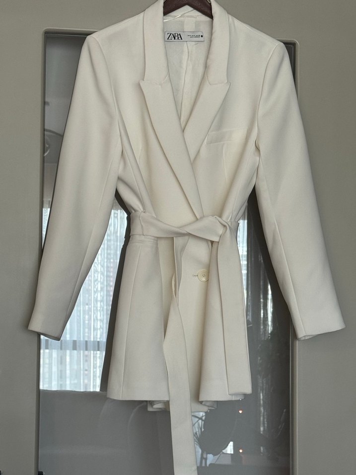 Zara Beyaz Kuşaklı Kadın Blazer Ceket - Görsel 2