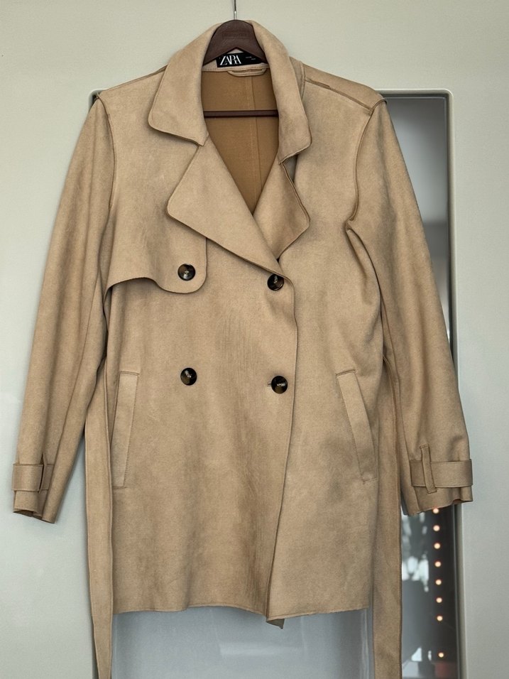 Kadın Bej Süet Midi Trençkot - Görsel 2