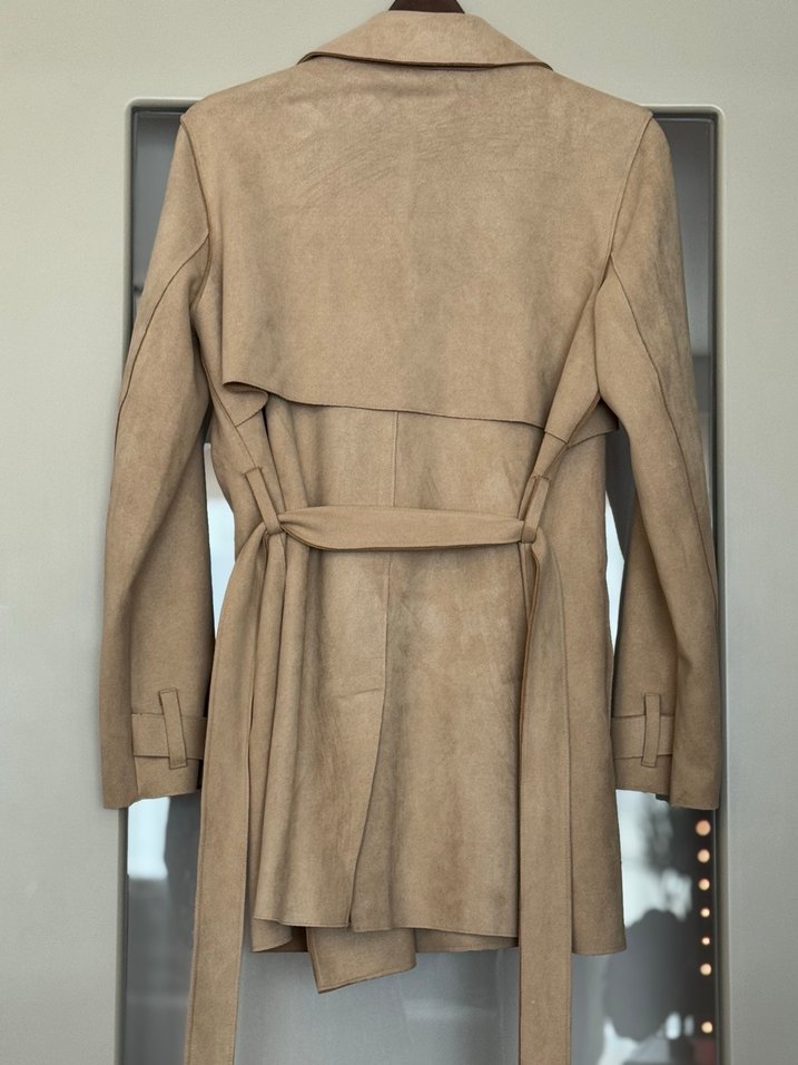 Kadın Bej Süet Midi Trençkot - Görsel 3