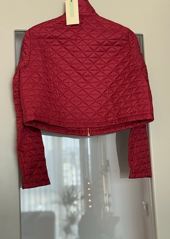 Terzi Dükkanı Bordo Parlak Mini Kadın Mont - Görsel 3