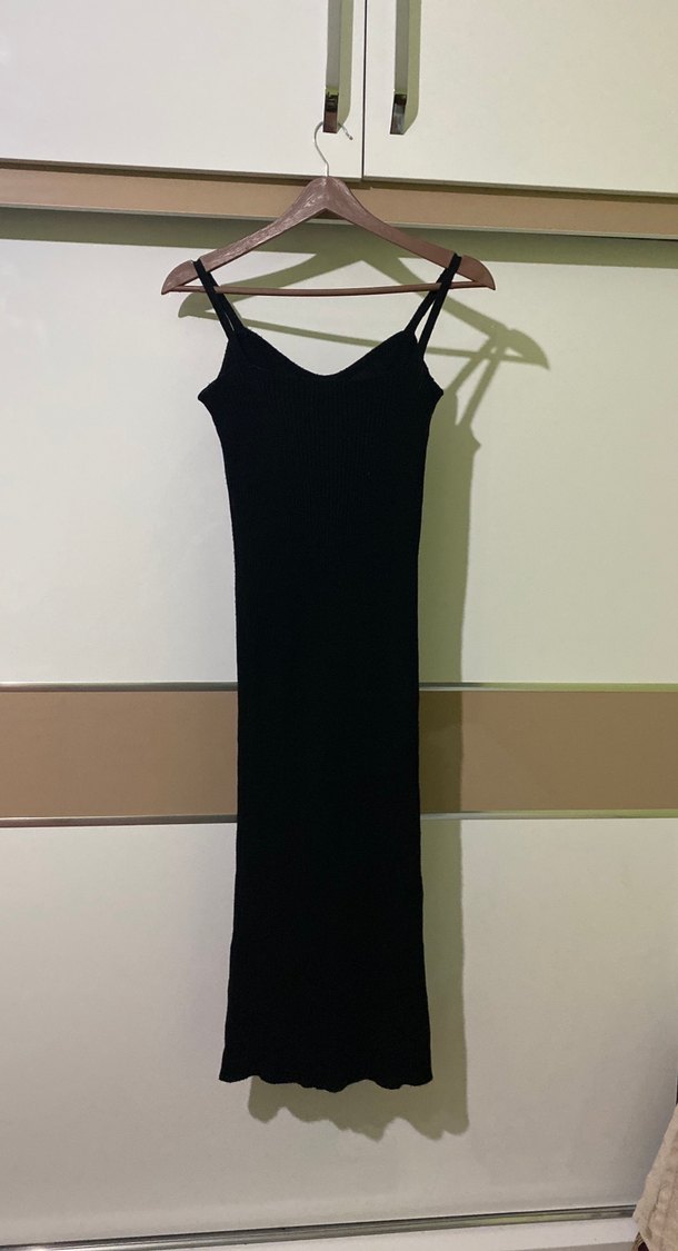 Siyah İnce Askılı Uzun Elbise - Görsel 2