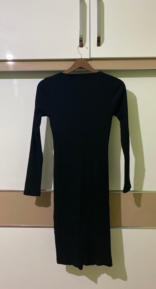 Siyah Kadın İnce Triko Elbise - Görsel 2