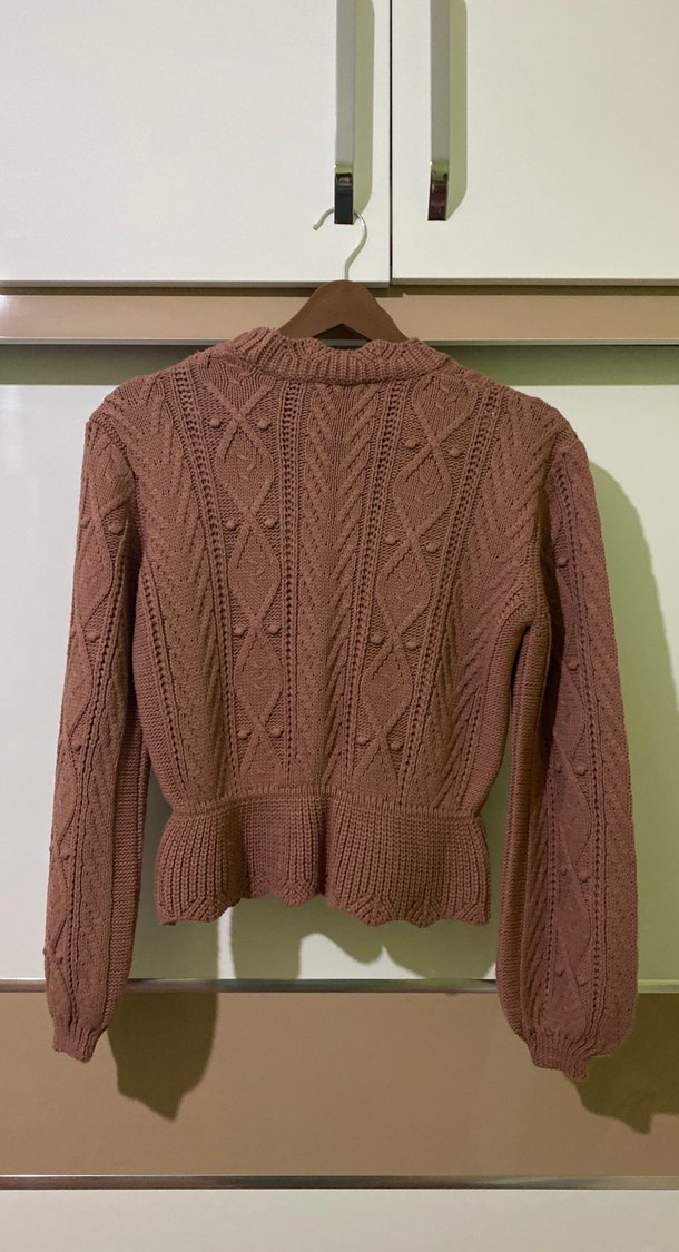 Kadın Kahverengi Örgü Triko Kazak - Görsel 2