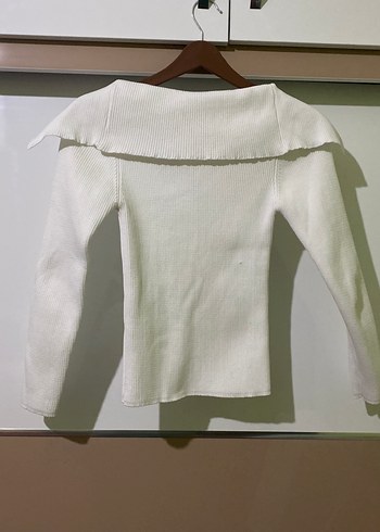 V Yaka Beyaz Triko Kadın Kazak - Görsel 2