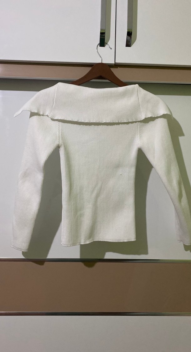 V Yaka Beyaz Triko Kadın Kazak - Görsel 2