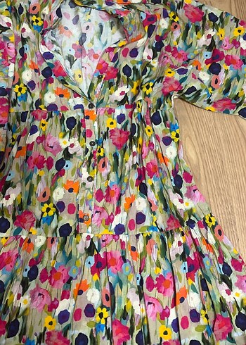 Renkli Bohem Uzun Elbise Fırfırlı - Görsel 2