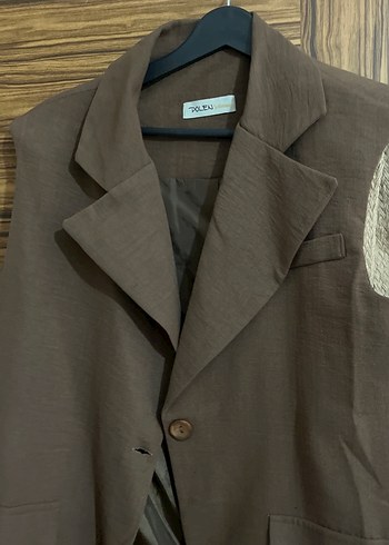 Kahverengi Kolsuz Kadın Blazer Ceket - Görsel 2
