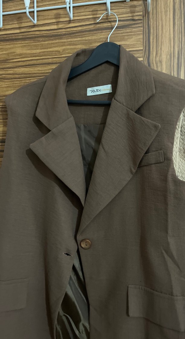 Kahverengi Kolsuz Kadın Blazer Ceket - Görsel 2