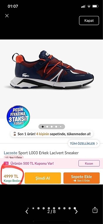 Lacoste erkek spor ayakkabı