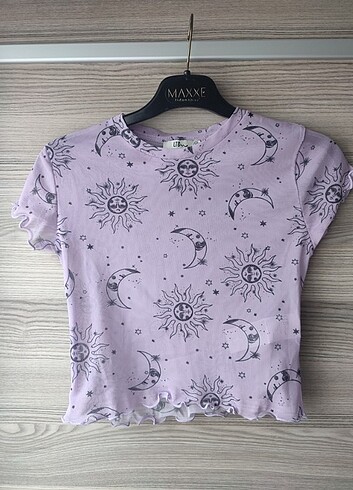 xs Beden Transparan mor kısa kollu bluz